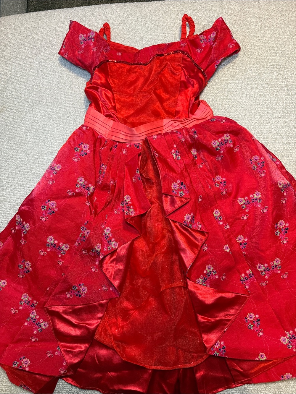 Princess Elena Disney Red Floral Satin Ruffled Party Dress Costume